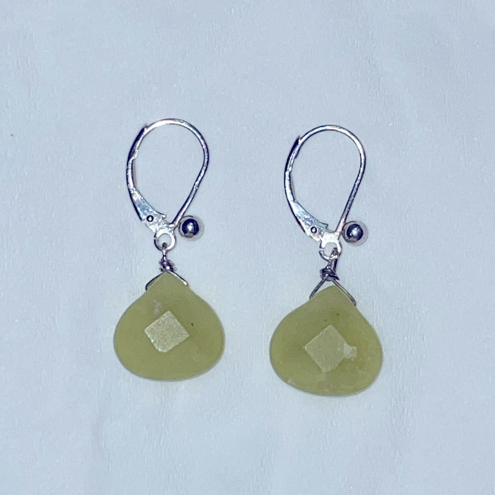 Handmade Lemon Serpentine Briolette Sterling Silver Earrings